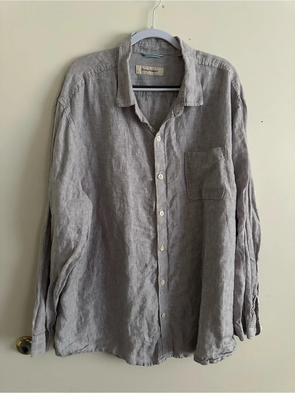 Men's Tommy Bahama Relax Button Front Long Sleeve Shirt 100% Linen grey Size 3XL